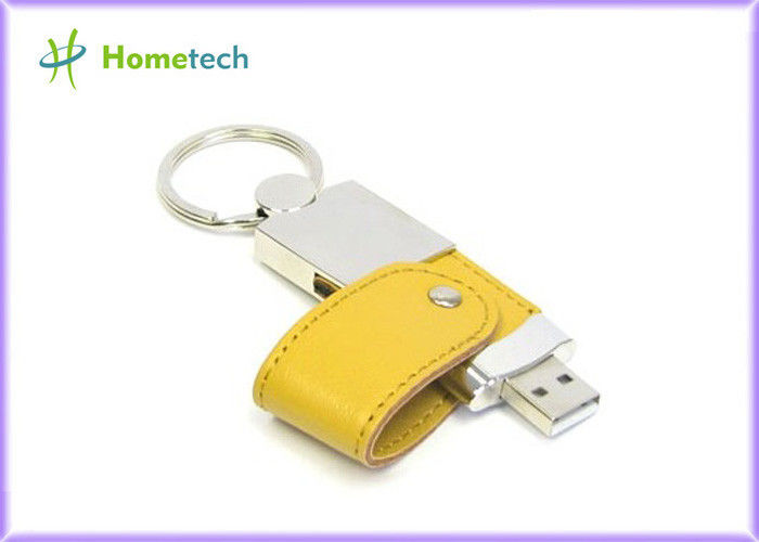 Anahtarlık ile özelleştirilebilir Sarı Deri USB Flash Disk 4GB / 8GB